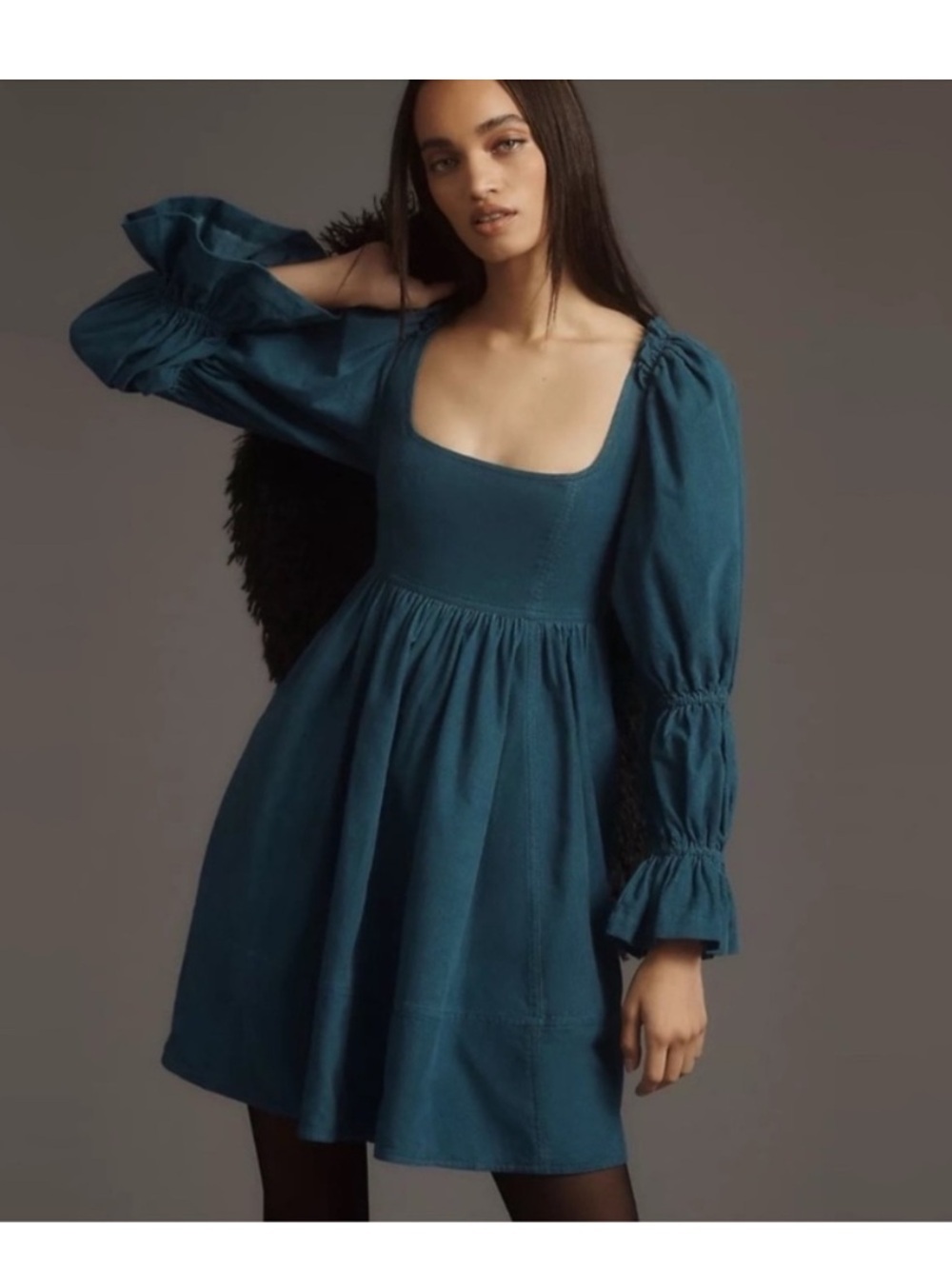 Anthropology Pilcro Corduroy Square Neck Babydoll Dress Size S